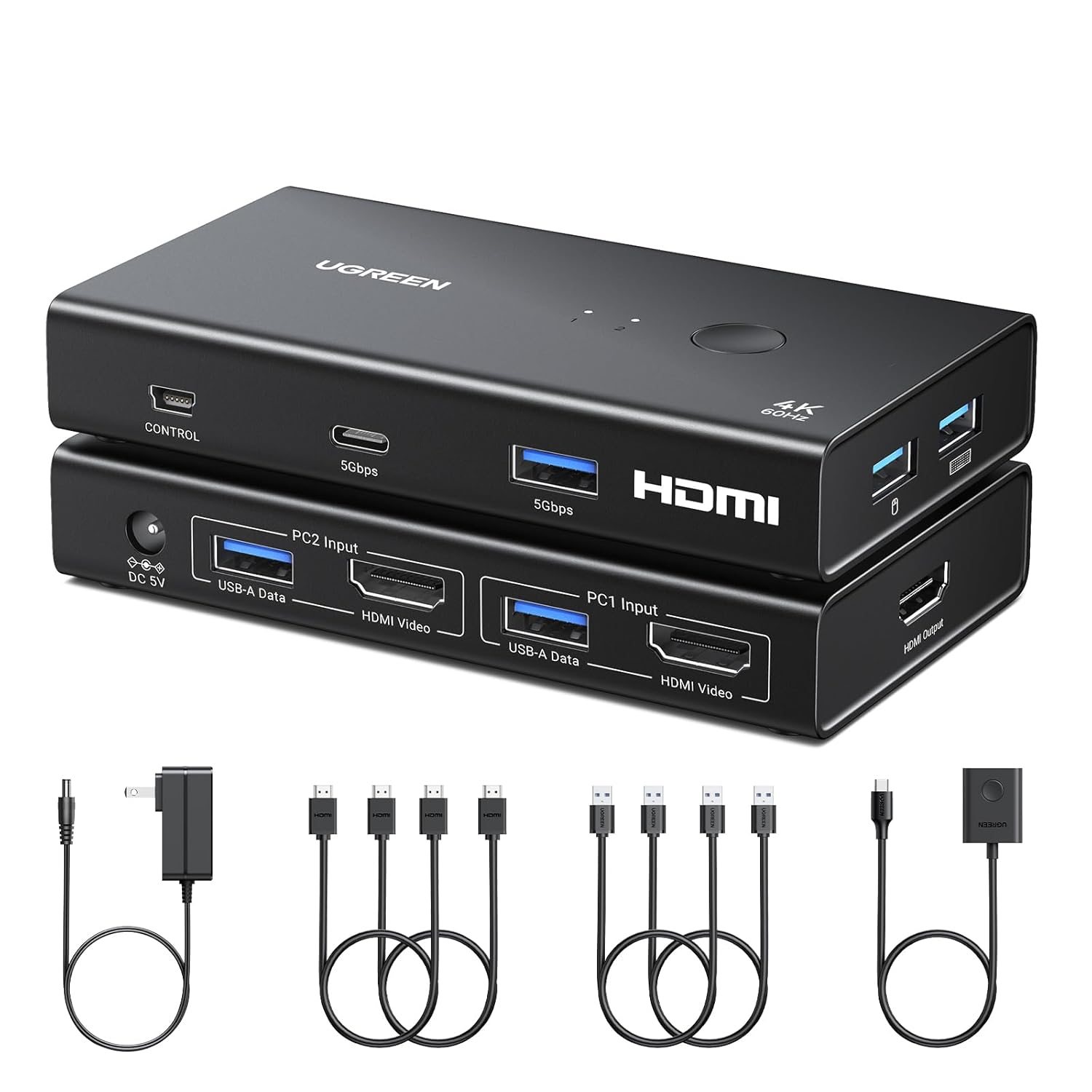 UGREEN 2-In-1 HDMI KVM Switch 4 USB Ports 4K@60Hz–Black