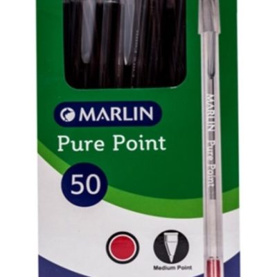 Marlin Pure Point Transparent Pens Box of 50 Red