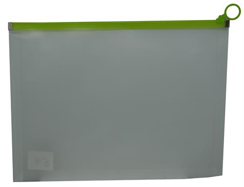 Brainware A4 Clear Carry Folder With Green Easy Slide Zip