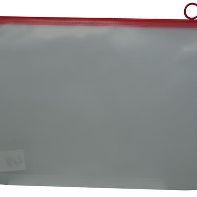 Brainware A4 Clear Carry Folder With Red Easy Slide Zip
