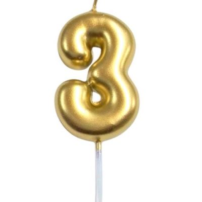 Casey 10cm Gold Numerical Birthday Candle Nr.3