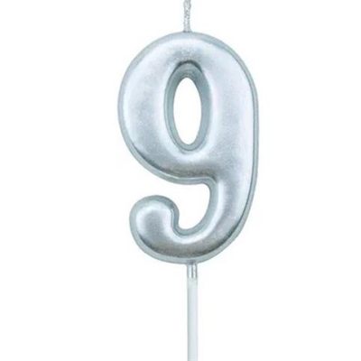 Casey 10cm Silver Numerical Birthday Candle Nr.9