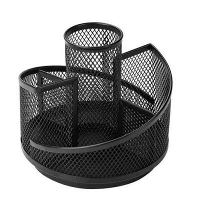 Brainware 5 Way Black Steel Mesh Rotating Pen Holder
