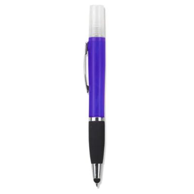 Geeko 3-in-1 Sanitizer Spray Stylus and Blue Ink Pen Purple