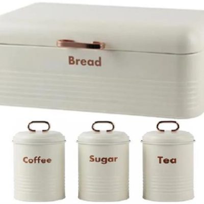 Totally 4-Piece Breadbin and Canister Tin Set Combo White