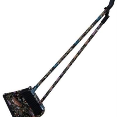 Totally Long Dust Pan Broom Set Black Floral Design