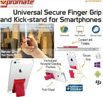 Promate Gripmate Universal Smartphone Finger Grip and Kickstand Maroon