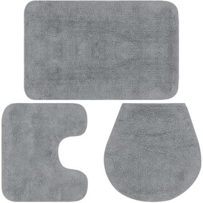 Casey Bathroom Light Grey 3 Piece Mat Set