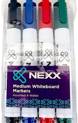 NEXX 4 Pack Assorted Medium Whiteboard Markers