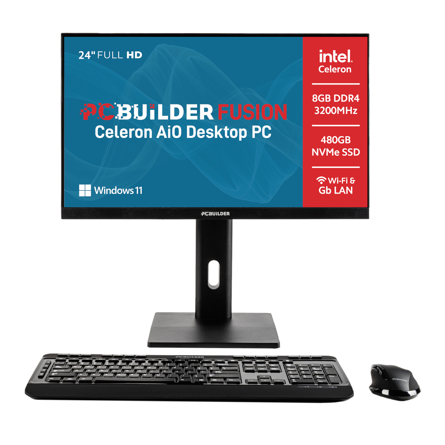 PCBuilder FUSION 24′′ Intel Celeron G6900 Windows 11 AiO Desktop PC