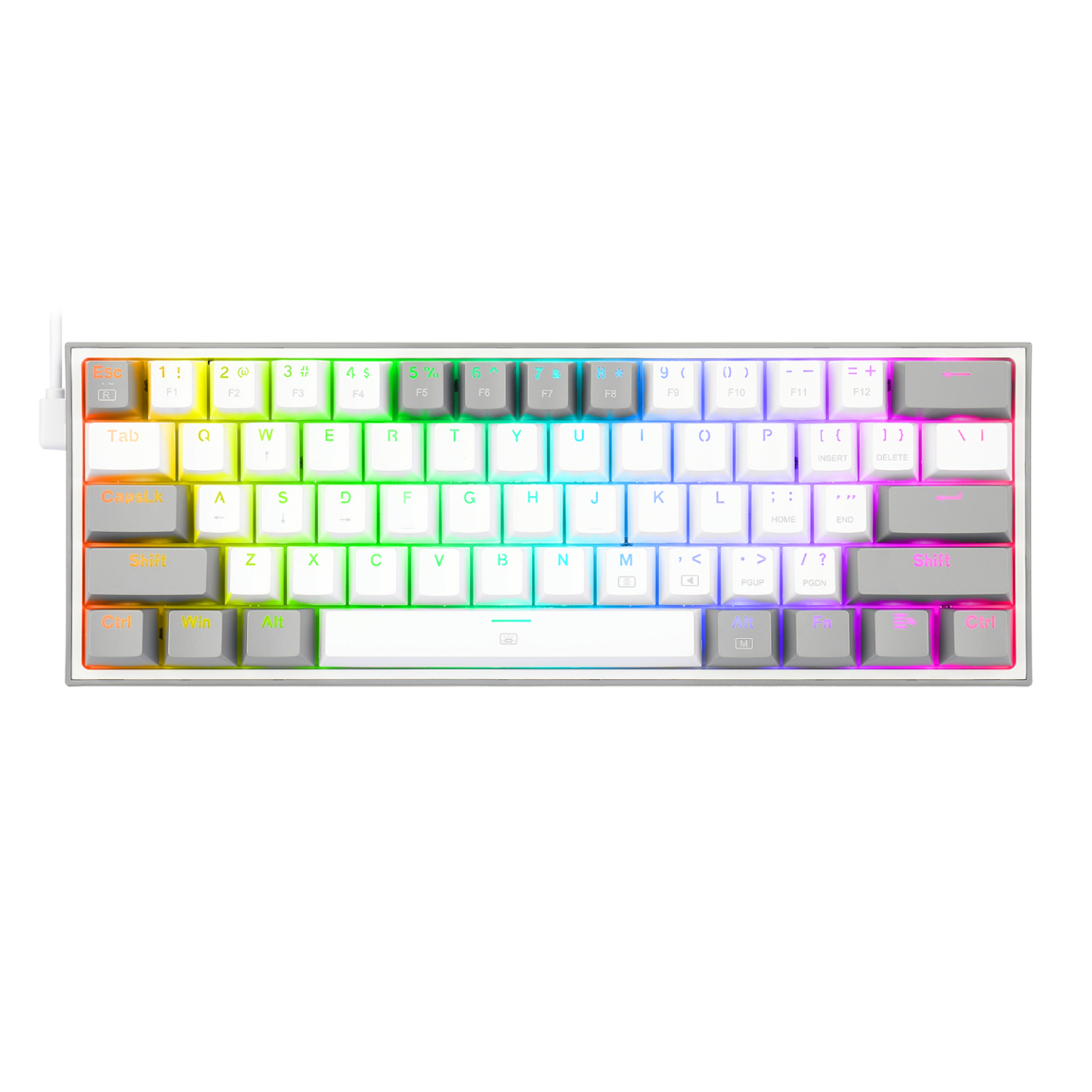 Redragon K617 FIZZ 60% Wired RGB Gaming Keyboard - White/Grey